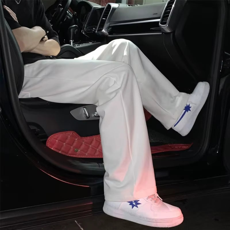 Summer Casual Pants Men Fashion Gray Black White Wide-Leg Pants Men Streetwear Loose Straight Sweatpants Mens Joggers Trousers