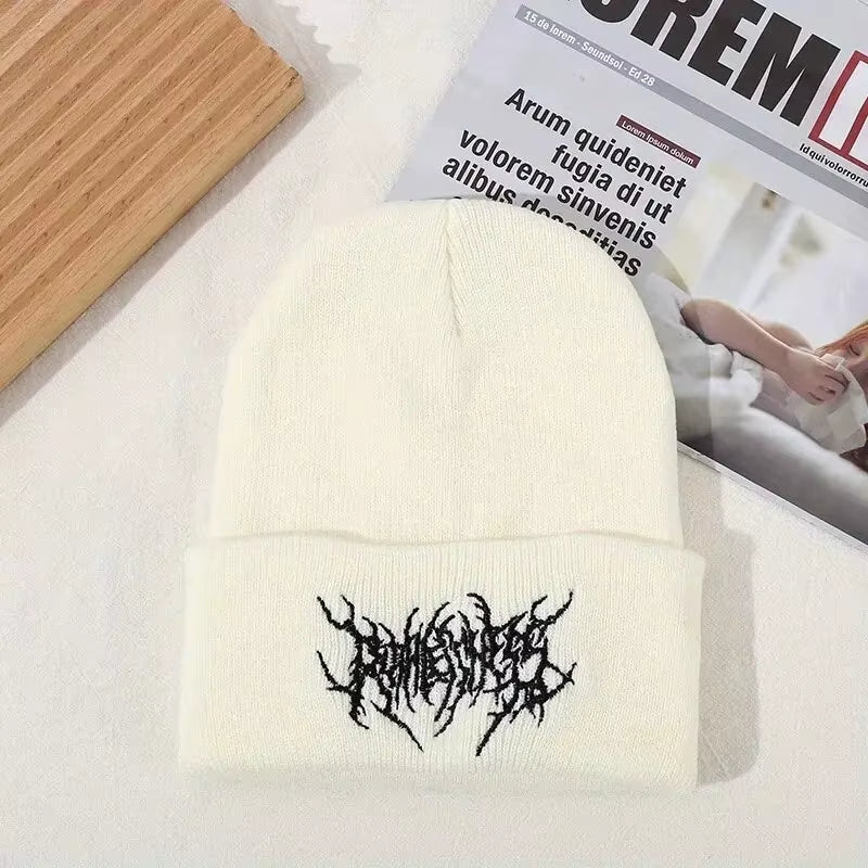Warm Women Men Winter Beanies Hats Gothic Street Punk Knitted Bonnet Caps 100% Acrylic Fashion Keep Warm Skullies Beanies Hats