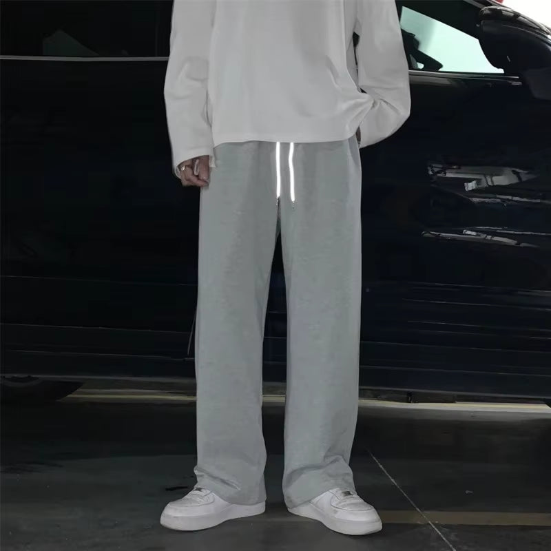 Summer Casual Pants Men Fashion Gray Black White Wide-Leg Pants Men Streetwear Loose Straight Sweatpants Mens Joggers Trousers