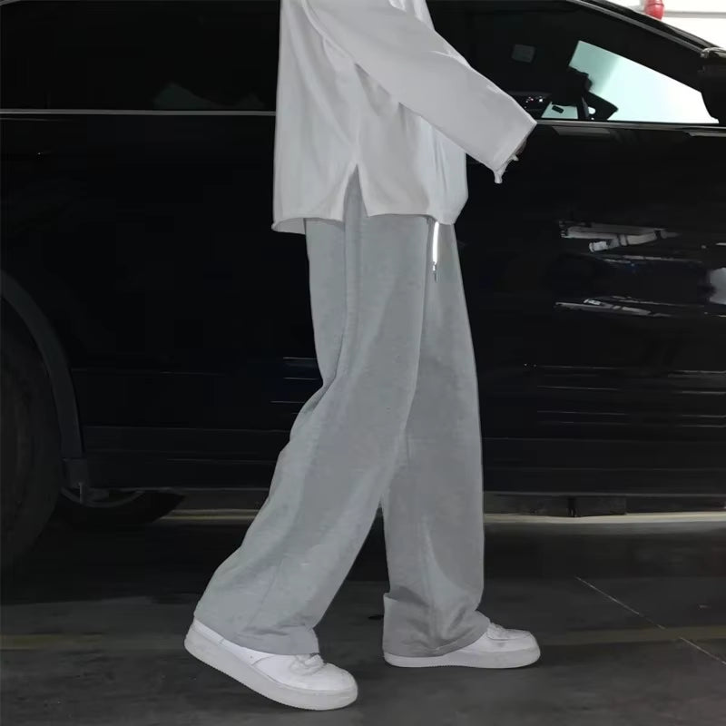 Summer Casual Pants Men Fashion Gray Black White Wide-Leg Pants Men Streetwear Loose Straight Sweatpants Mens Joggers Trousers