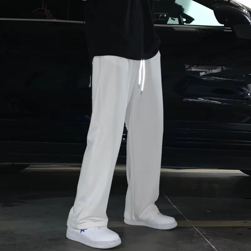 Summer Casual Pants Men Fashion Gray Black White Wide-Leg Pants Men Streetwear Loose Straight Sweatpants Mens Joggers Trousers